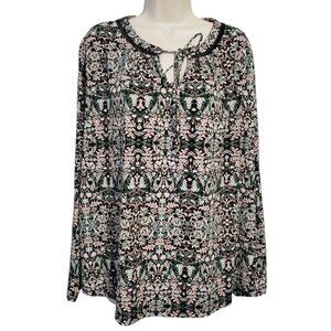 Liz Claiborne Career Top 2X Stretch Floral Long Sleeve Blouse Plus Size Office